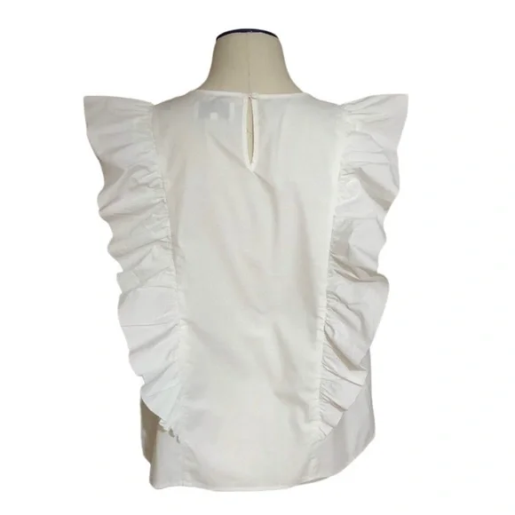 CURRENT/ELLIOT Ruffled Cotton-poplin Top In Sugar - Picture 5 of 9